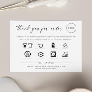 Washing Instructions Care Card: Small Business Packaging Insert (Editable Canva)