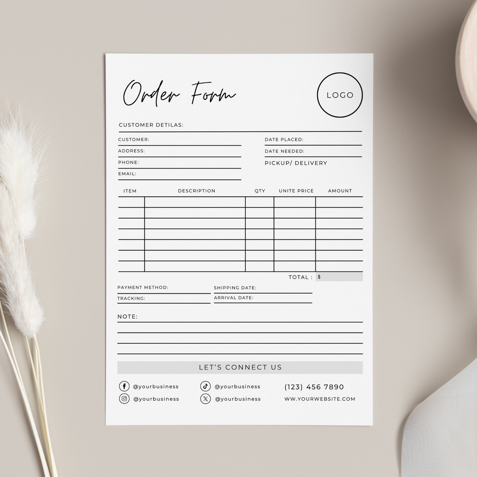 Printable Order Form for Small Business, Order Form Editable Template ...