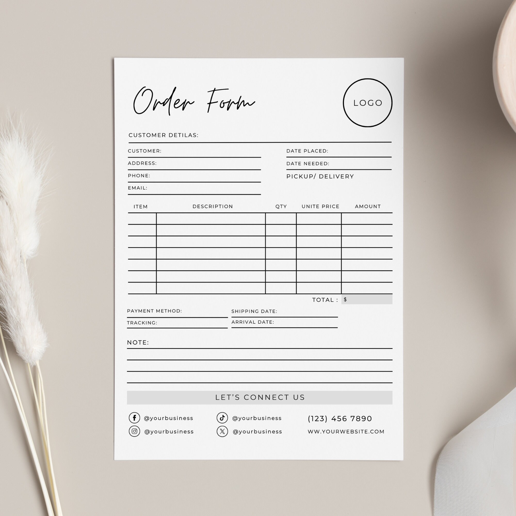 Printable Order Form for Small Business, Order Form Editable Template ...
