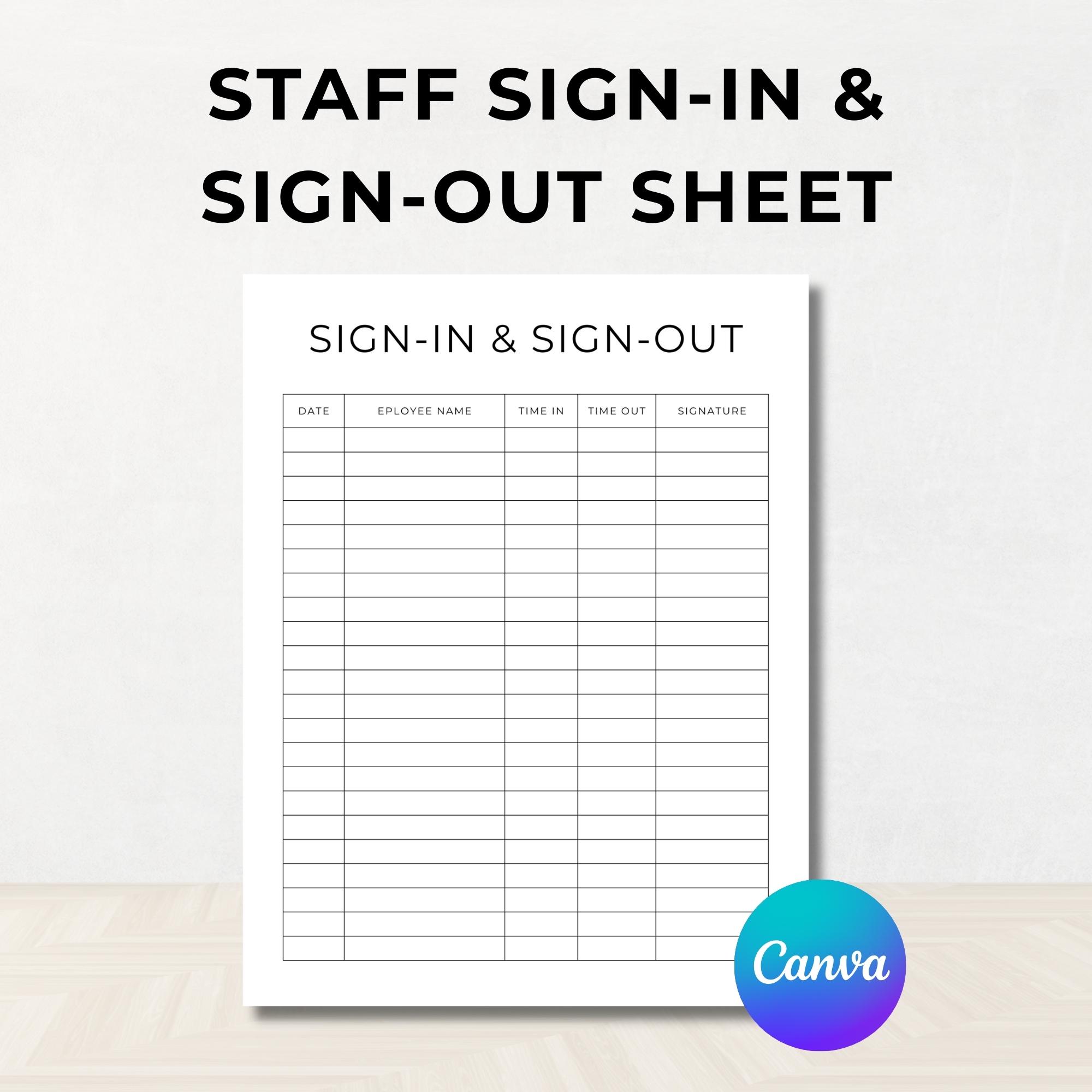 Staff Sign-in & Sign-out Sheet Template, Fancy Font, Sign-in and Sign ...