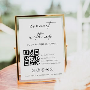Connect With Us On Social Sign, Social Media QR Code Sign Template, Small Business Sign, Instagram Sign, Follow Us On Social Media, Canva