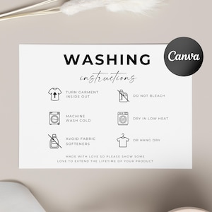 Washing Instructions Care Card: T-shirt Insert (Editable Canva Template)