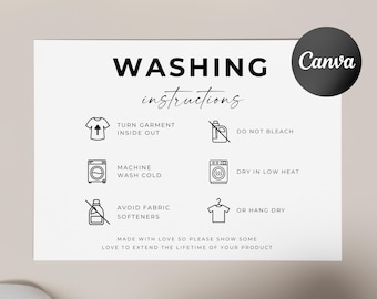Washing Instructions Care Card: T-shirt Insert (Editable Canva Template)