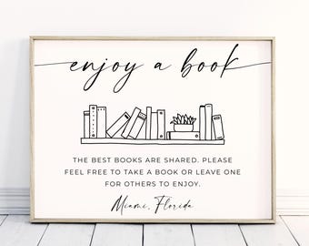 Editable AirBNB Library Sign, Book Sharing Template, Airbnb Library Sign, Book Exchange for Lending Library, Downloadable, Canva Template