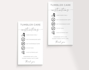 Tumbler Care Card Printable, Tumbler Instructions Card, Cup Care, Customer Reminder, FULLY EDITABLE, Ready To Print, Canva Template