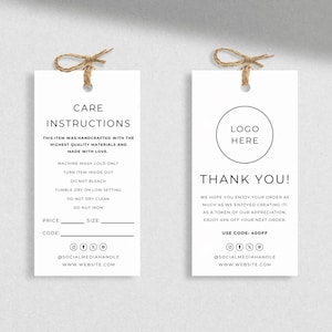 Hang Tag Template Canva, FULLY EDITABLE, Washing Instructions Tag, Price Tag, Custom Clothing Tag, Business Tags, Printable Care Hang Tag