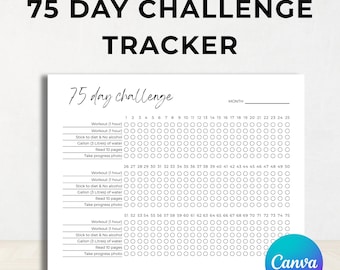 75 Day Challenge Habit Tracker, Fitness Challenge, US Letter Sizes, Soft Challenge Tracker, Health and Fitness Goals, Fully Editable, Canva