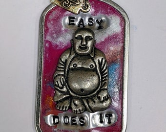 Easy Does It Buddha Dog Tag Necklace - Multicolor - Recovery Gift
