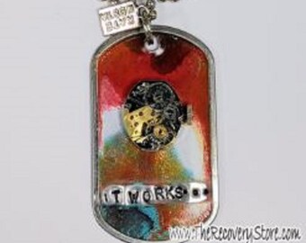 It Works with Clock Motor DogTag Necklace – Multicolor - Recovery Gift
