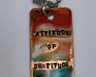 Attitude Of Gratitude Dog Tag Necklace - Boho Pink - Recovery Gift