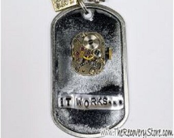 It Works with Clock Motor DogTag Necklace – Black - Recovery Gift