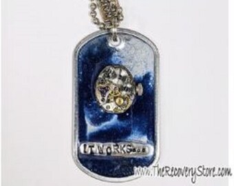 It Works with Clock Motor DogTag Necklace – Blue - Recovery Gift
