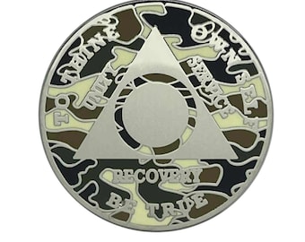 Custom AA Medallion - Green Camo - Personalized Sobriety Milestone Coin