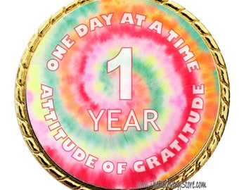 Tie Dye Yearly Recovery Medallion - Recovery Milestone - Alcoholics Anonymous