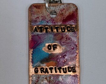 Attitude Of Gratitude Dog Tag Necklace - Boho Pink - Recovery Gift