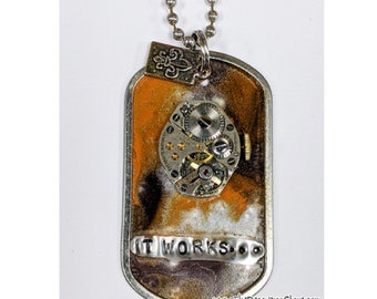 It Works with Clock Motor DogTag Necklace – Orange - Recovery Gift