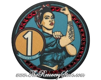 Tattooed Rosie the Riveter Crystallized Yearly Poker Chip - Recovery Milestone - Alcoholics Anonymous
