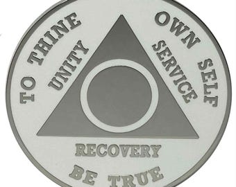 Custom AA Medallion - White - Personalized Sobriety Milestone Coin
