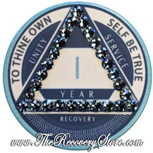 Blue AA Denim Crystallized Yearly Poker Chip - Sobriety Milestone - Alcoholics Anonymous