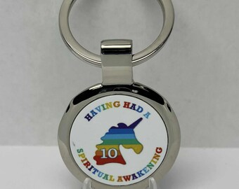 Rainbow Unicorn Yearly Recovery Keychain - Having Had A Spiritual Awakening - Recovery Milestone - Program Neutral - AA, NA, GA