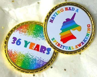 Rainbow Unicorn Yearly Recovery Medallion - Having Had A Spiritual Awakening - Recovery Milestone - Program Neutral - AA, NA, GA