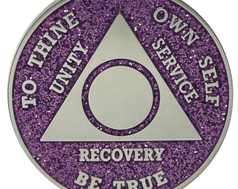 Custom AA Medallion - Purple Glitter - Personalized Sobriety Milestone Coin