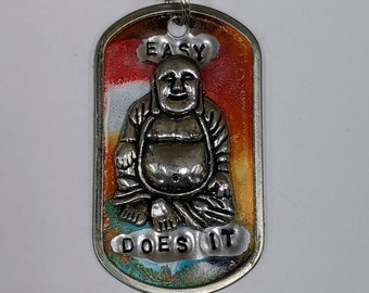 Easy Does It Buddha Dog Tag Necklace - Tropical - Recovery Gift