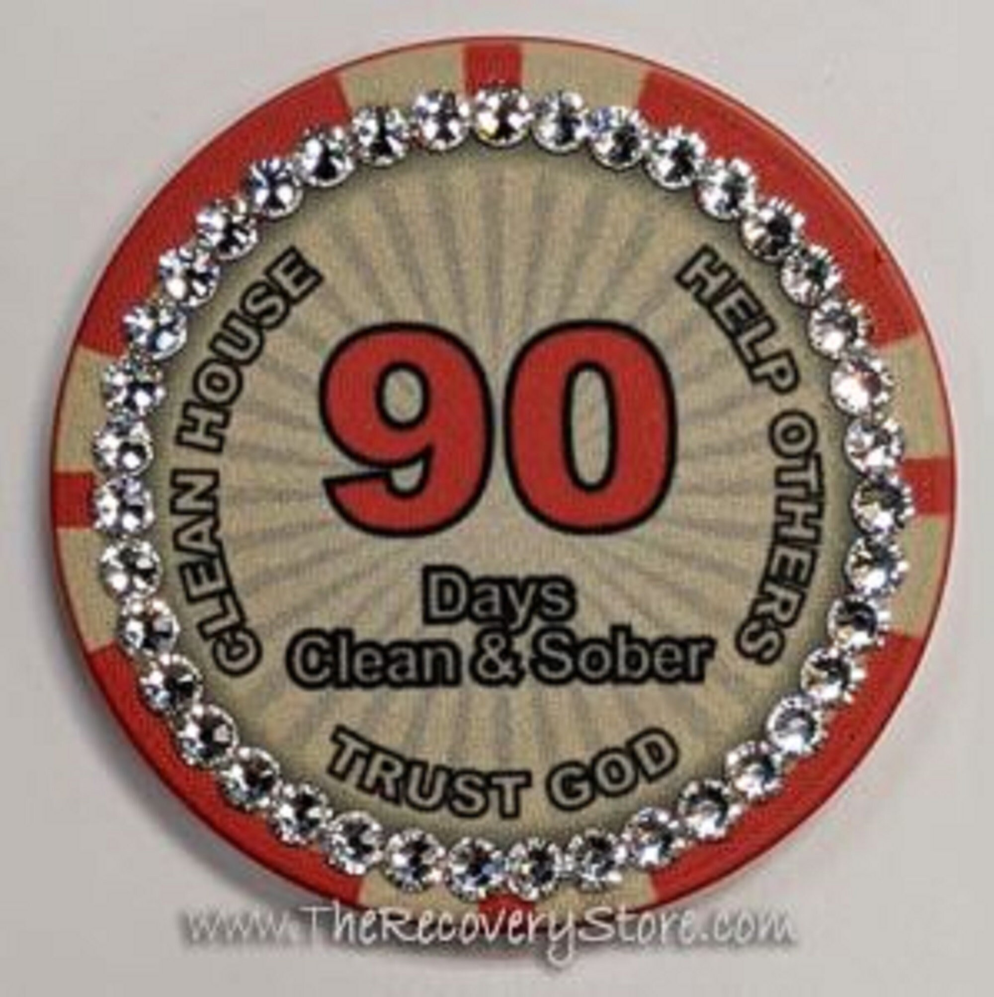 90 Day Clean & Sober Crystallized Poker Chip - Recovery Milestone 