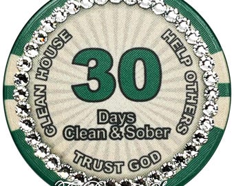 30 Day Clean & Sober Crystallized Poker Chip - Recovery Milestone - Alcoholics Anonymous