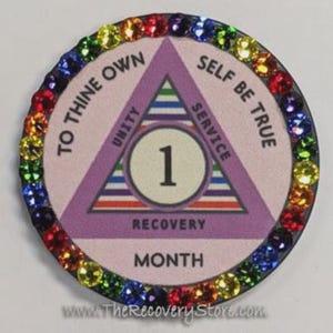 Monthly AA Rainbow Crystallized Poker Chip Serenity Prayer - Alcoholics Anonymous - Sobriety Milestone