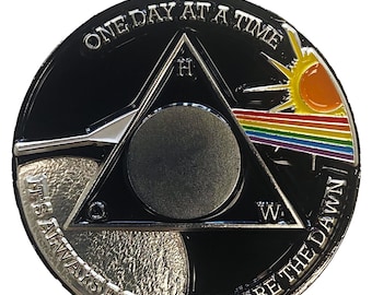 Dark Side of the Moon Customizable Medallion - Sobriety Milestone - Alcoholics Anonymous - Pink Floyd