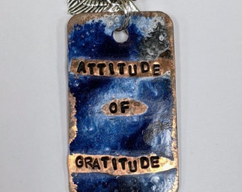 Attitude Of Gratitude Dog Tag Necklace - Night Sky Blue - Recovery Gift