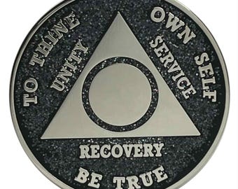 Custom AA Medallion - Black Glitter - Personalized Sobriety Milestone Coin