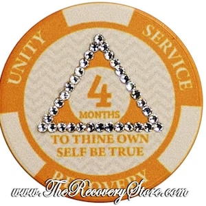 AA 4 Month Crystallized Poker Chip - Alcoholics Anonymous - Sobriety Milestone