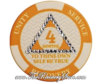 AA 4 Month Crystallized Poker Chip - Alcoholics Anonymous - Sobriety Milestone