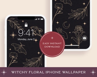 Witchy Floral iPhone Wallpaper | Black and White (Digital Download)