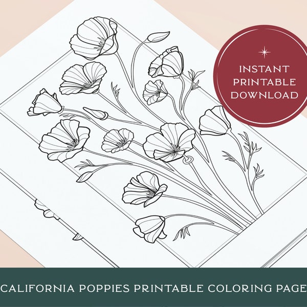 California Poppies Coloring Page Download | Printable Adult Coloring Book