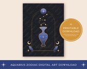 Aquarius Zodiac Digital Art Download | Printable Celestial Astrology Illustration