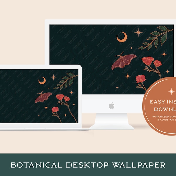 Floral Desktop Wallpaper | Aesthetic Celestial Botanical Background | Minimal Colorful Lineart