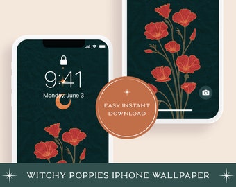 Witchy Poppies iPhone Background | Aesthetic Botanical Wallpaper for iPhone