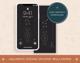 Celestial Aquarius Line Art iPhone Wallpaper (Digital Download)