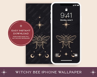 Witchy Bee iPhone Background | Aesthetic Celestial Bug Wallpaper for iPhone | Black and White