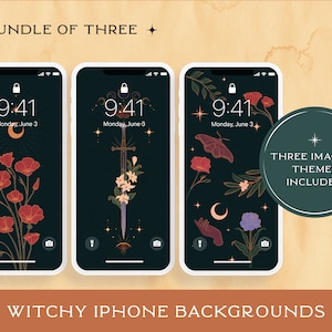 Witchy iPhone Backgrounds | Bundle of 3 Aesthetic Botanical Wallpapers iPhone