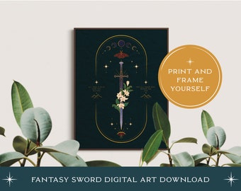 Celestial Fantasy Sword Print | Witchy Illustration (Digital Download)