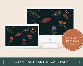 Floral Desktop Wallpaper | Celestial Botanical Design (Digital Download)