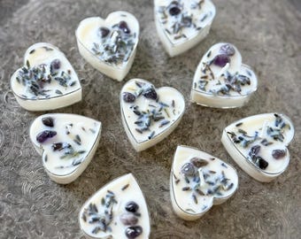 Confidence & Healing Love Tealight Candles | Black Amber Lavender Scented Soy Tealight Candles | Amethyst Crystal Candle