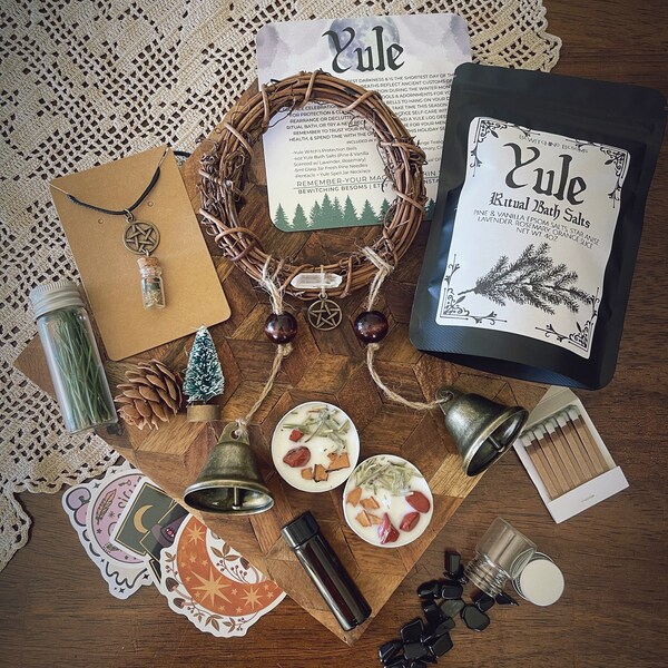 Yule Sabbat Box | Yule Bath Salts, Altar, Ritual Tealight Candles | Winter Solstice Ritual Box