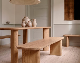 Banc de salle à manger en bois massif | Assise de table en chêne | Banc d'intérieur style nordique minimaliste | Sur mesure