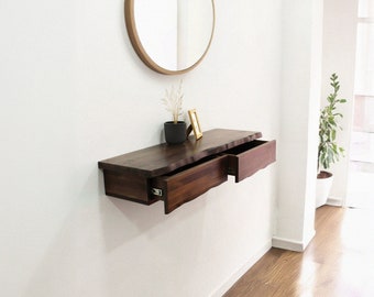 Zwevende houten kaptafel met lades