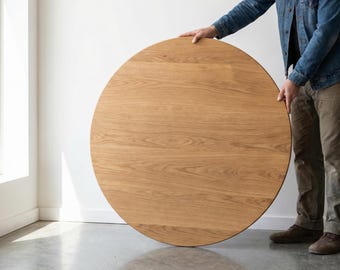 Rond tafelblad van massief eikenhout. Houten tafelblad